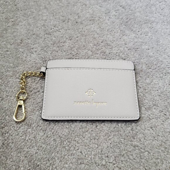 Nanette Lepore Handbags - NANETTE LEPORE Pebbled Vegan Leather Card Holder with Chain Strap Clasp White